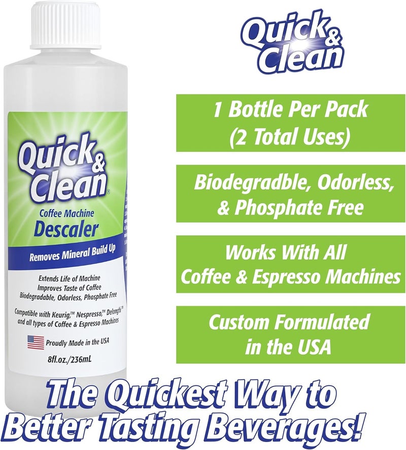 QUICK CLEAN 4-Pack of Cleaning Cups with Descaler Bundle (2 Total Uses) - 2.0 Compatible, Descaling Solution for Keurig, Nespresso, Ninja, Delonghi, All Coffee and Espresso Machines - Image 2